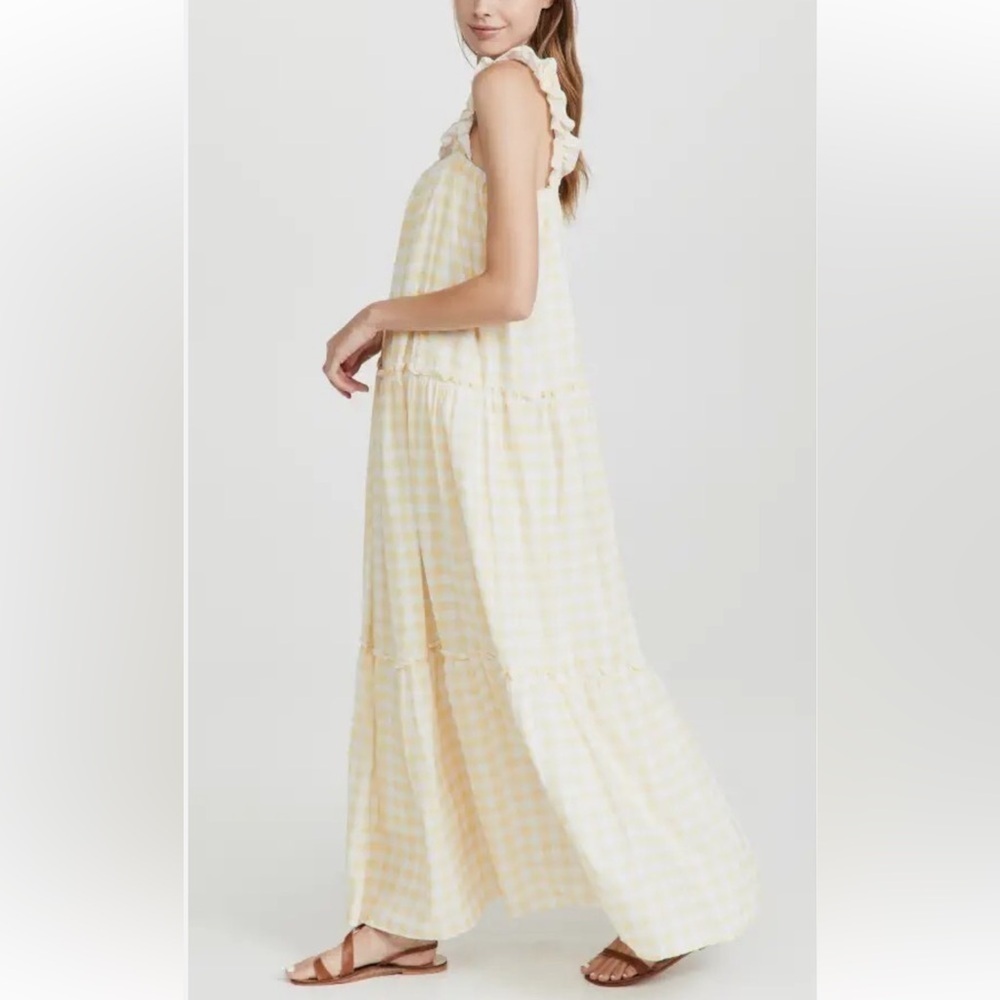 Charlie Holiday 100% Cotton Yellow White Check Maxi dress SZ 4 J-49